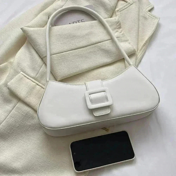 White Casual Women's Belt Buckle Handbag Summer Shoulder Bag - Picture 2 of 5